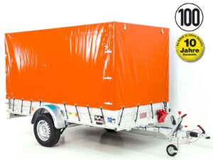Anhänger mit Plane 150x300cm 1300kg | Typ 7.13 | Hochplane 160cm – Orange-Neu