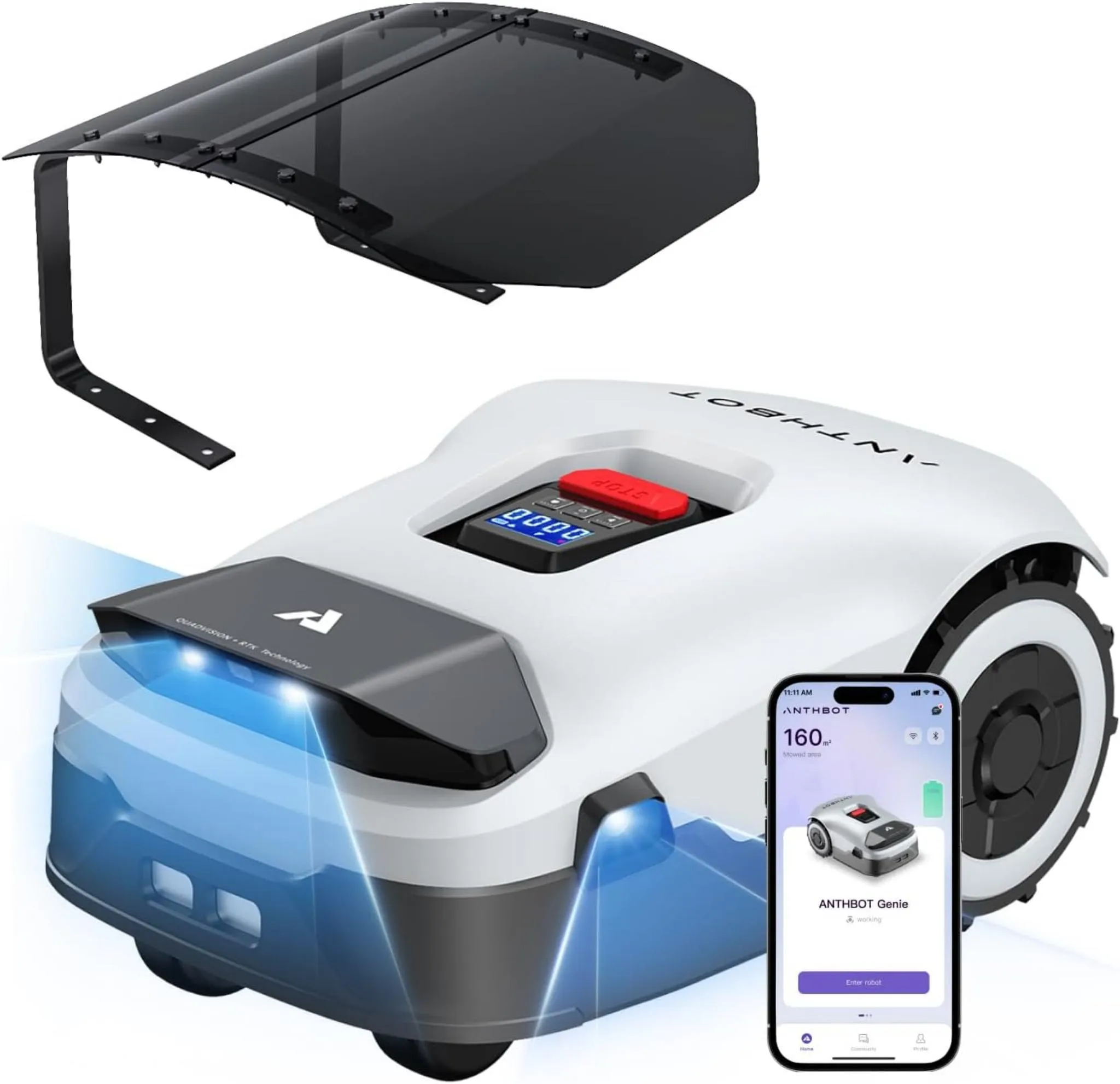 ANTHBOT Genie 600 RTK Mähroboter SET mit GARAGE – für 900m² drahtlos – 4-Kamera Vision, 45% Steigung, Diebstahlschutz