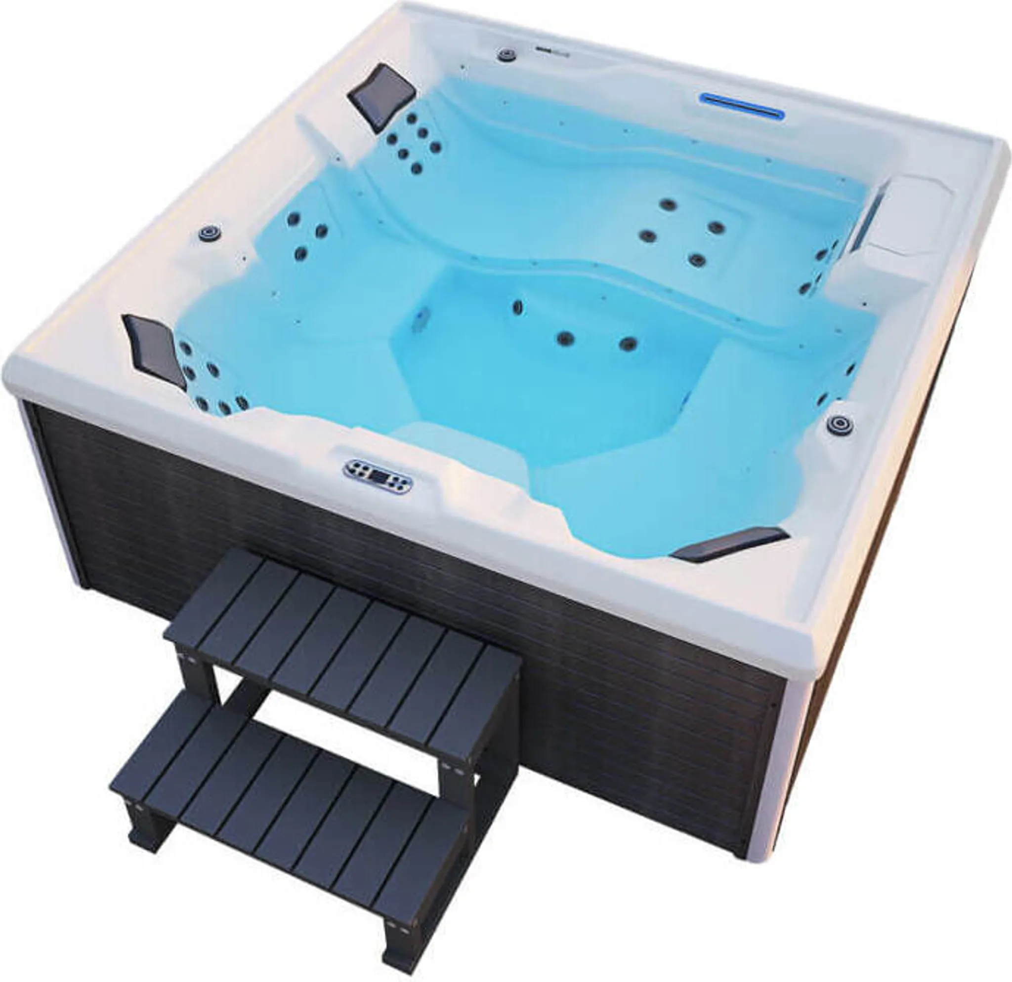 HOME DELUXE - Outdoor Whirlpool - STREAM BIG PLUS Treppe und Thermoabdeckung - Maße: 208 x 208 x 88 cm - Inkl. Heizung, 34 Massagedüsen und 4 äußeren Lichtquellen I Außen Whirlpool Spa für 5 Personen