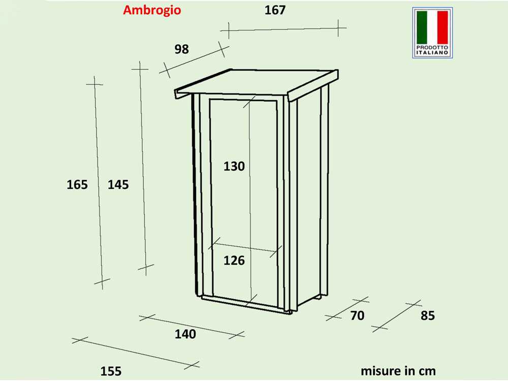 Alce Ambrogio 155x85 Lärche – Gerätehaus aus Holz – Pultdach – 155×85×165 cm