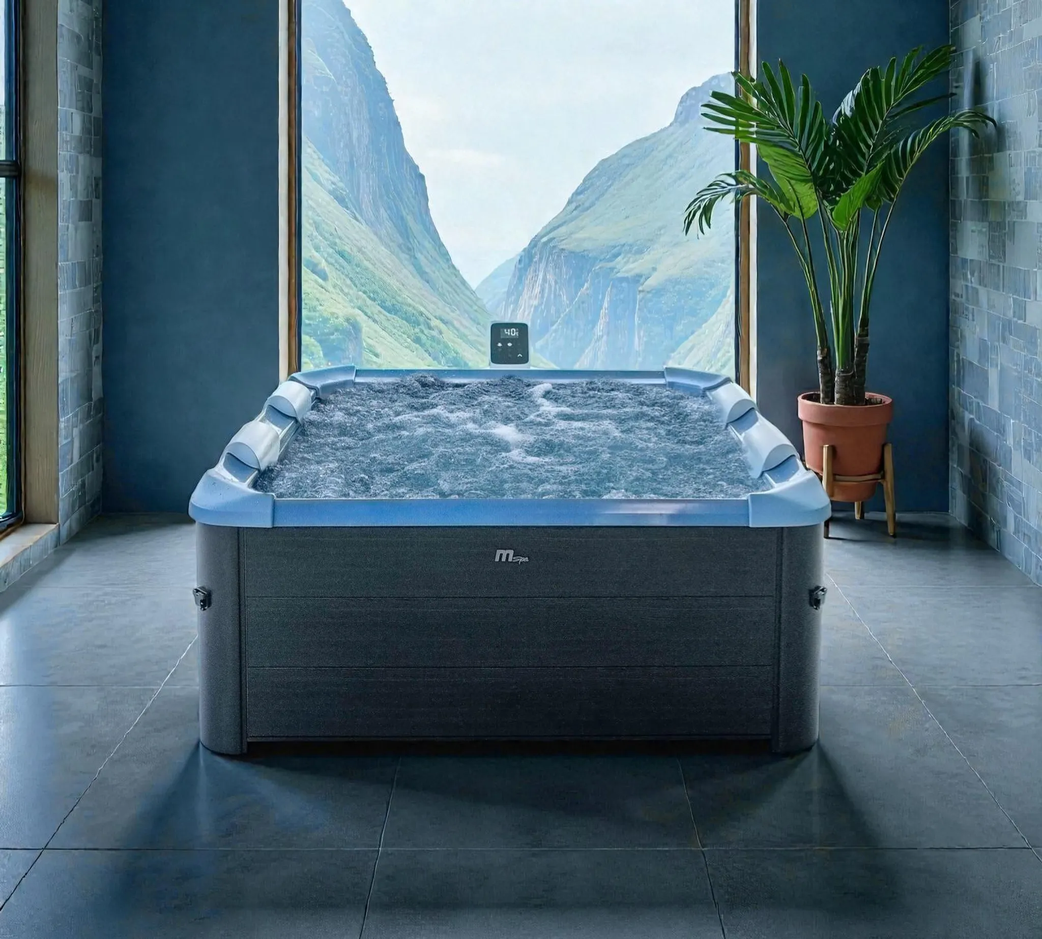 MSpa Whirlpool OSLO Sapphire NEUSTES Modell inkl. LED / WiFi / UVC / 120 Luftdüsen / 8 Hydromassagedüsen / Outdoor Pool Indoor Pool / 160x160x65 cm