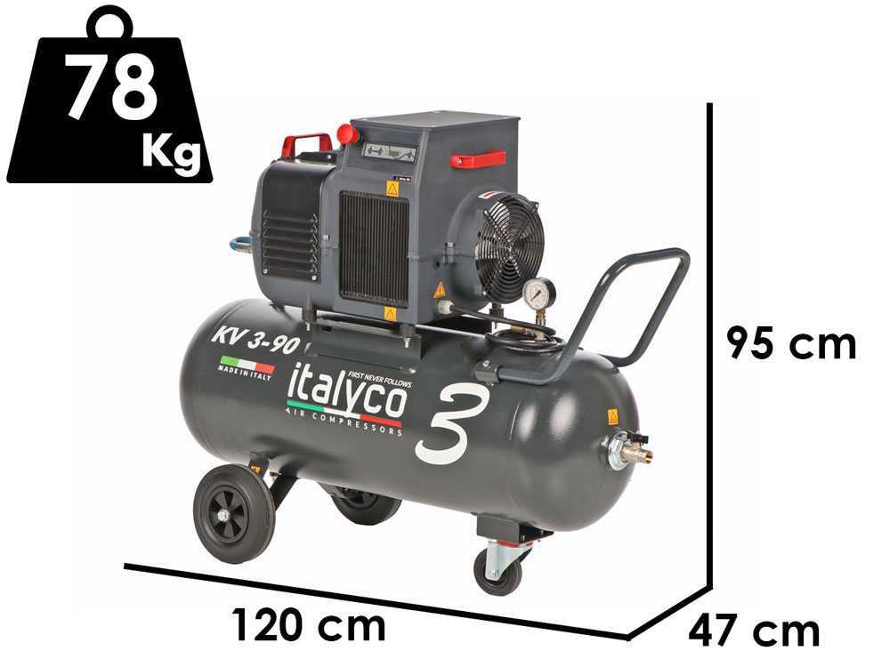Italyco KV 3/90 T - Schraubenkompressor - Max. Druck 10 bar