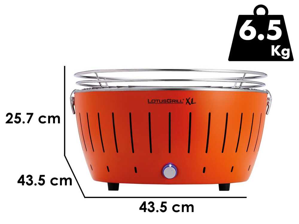 LotusGrill LG G435 U OR - Tragbarer XL-Grill für den Außenbereich - Orangefarbene Außenhülle